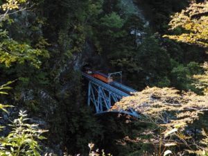 後曳橋を渡るトロッコ電車