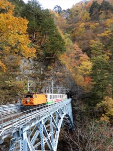 後曳橋を渡るトロッコ電車